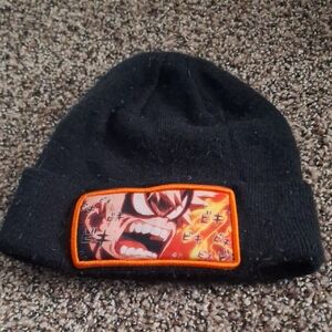 Black Beanie with Orange Anime Patch